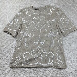 Vintage Frank Usher Blouse Women S Sequin Silk SS Evening Glam Gatsby Retro 80's